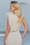Lillemor – Midikleid in Ecru mit Federbrosche