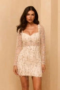Ketnis - ecru mini dress with lace fringes