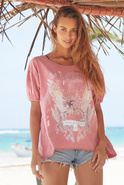 Kefi - asymmetrisches T-Shirt in einem Pinkton mit ausgewaschenem Effekt