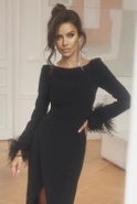 Soledad - Schwarzes Midikleid mit Federn für besondere Anlässe