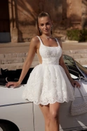 Siula - Mini Wedding Dress with a Unique Pattern and Pearl Trim