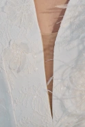 Tadashi – cream mini dress with lace and feathers