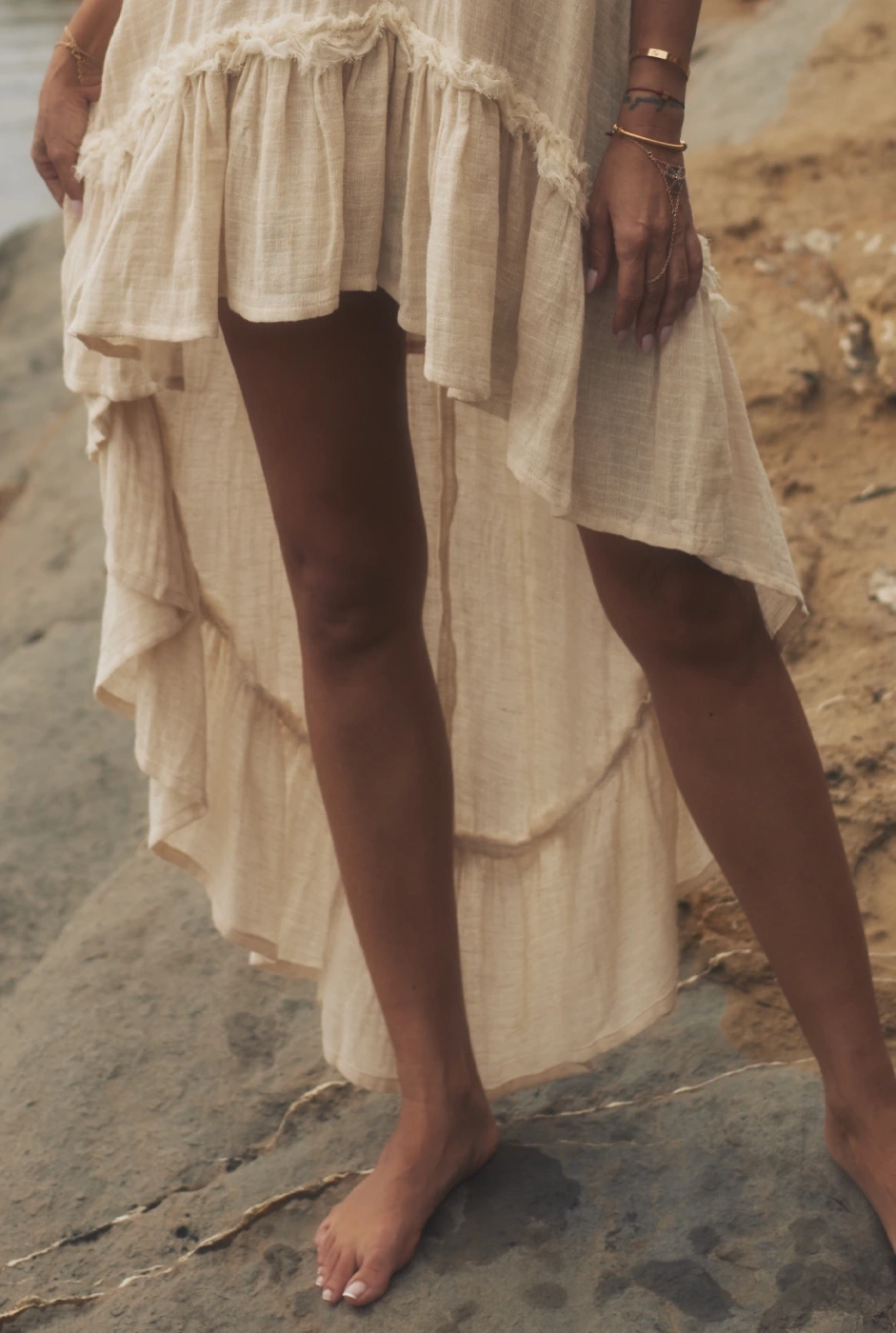 Bina - Boho beige Maxikleid
