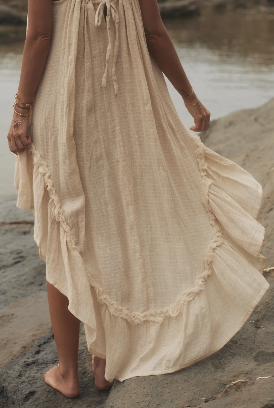 Bina - Boho beige Maxikleid