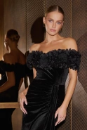 Klaudia – black maxi dress with floral embellishment