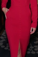 Sydney – red midi dress with buttons