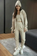 Boston Beige - beige unbuttoned sweatshirt with logo and ribbed cuffs
