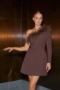 Brownie – brown mini dress with feathers