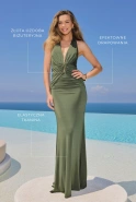 Radmila – halter neck maxi dress in bottle green