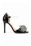 Iriza – schwarze Sandalen mit dekorativer Blume
