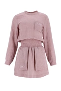 Kama - Pink tracksuit set with mini skirt and embroideries
