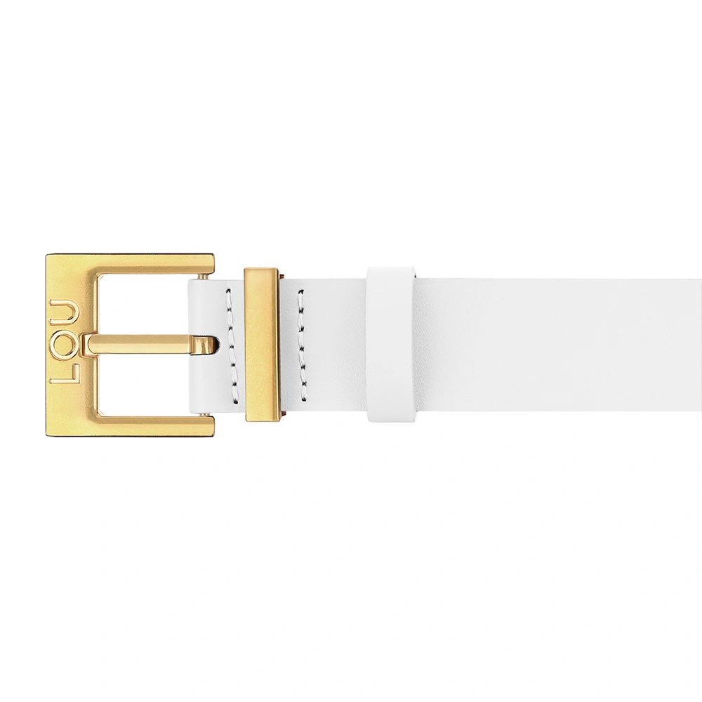 Charo Gürtel - Eleganter weißer Ledergürtel mit goldener Schnalle und Lou-Logo