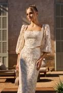 Manola - cremefarbenes durchbrochenes Midikleid aus Baumwolle