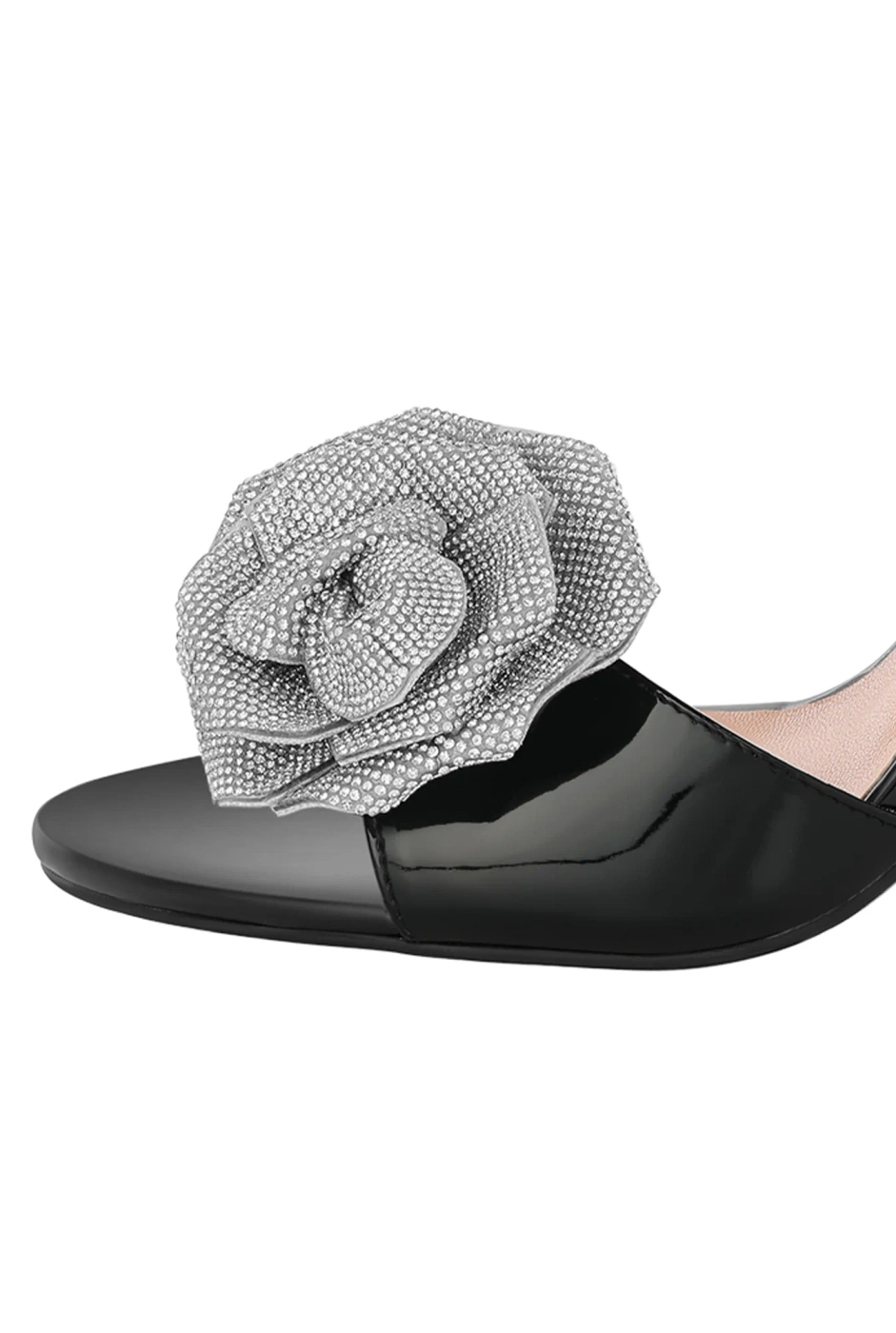 Iriza – schwarze Sandalen mit dekorativer Blume