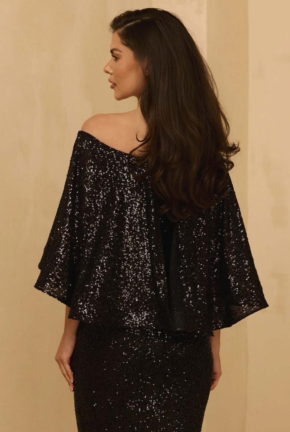 Chaeri - Schwarzes Pailletten-Maxikleid