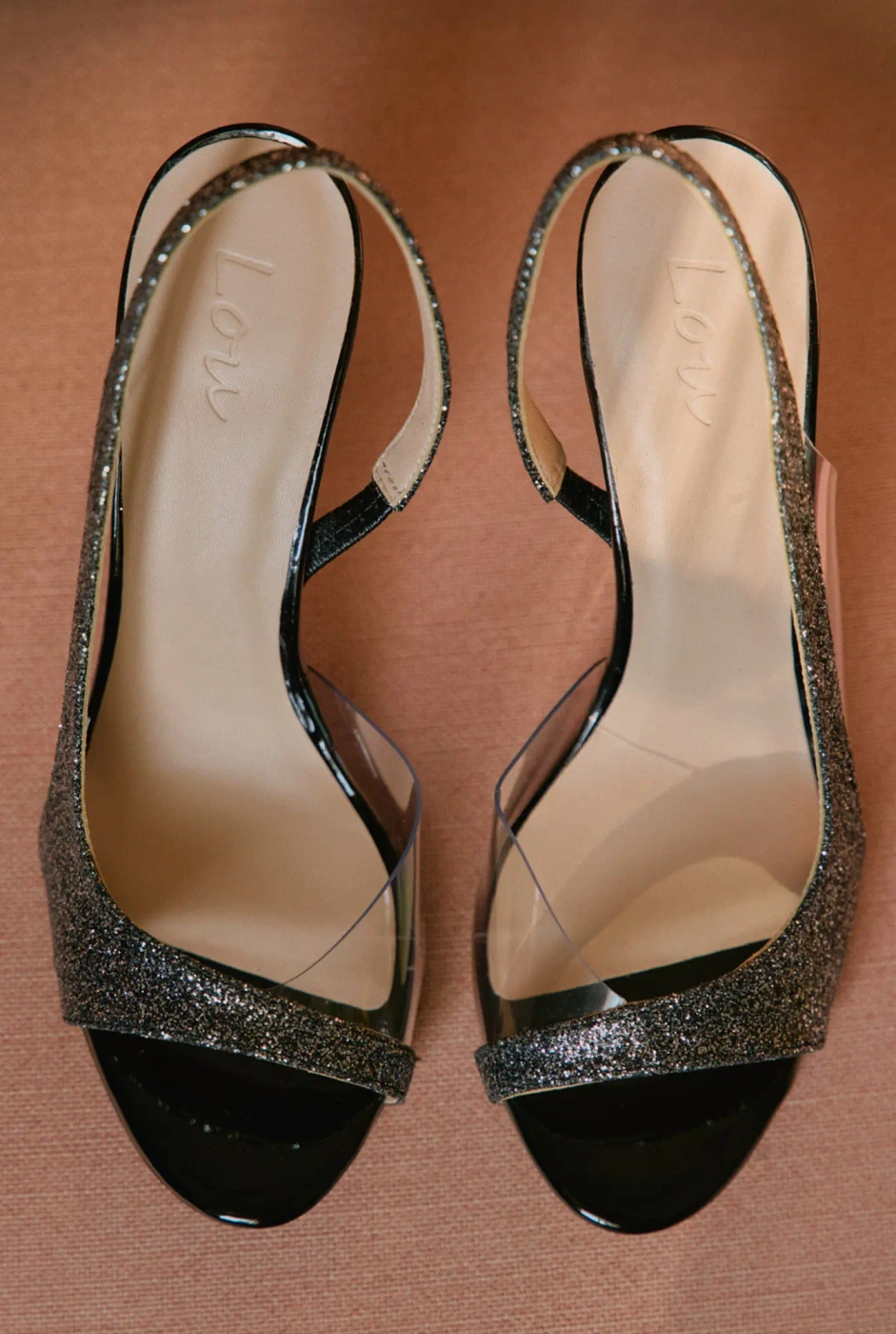 Valles - black glitter sandals with transparent details