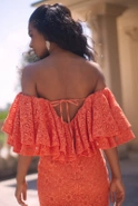 Sucre - Elegant mini lace dress in invigorating orange
