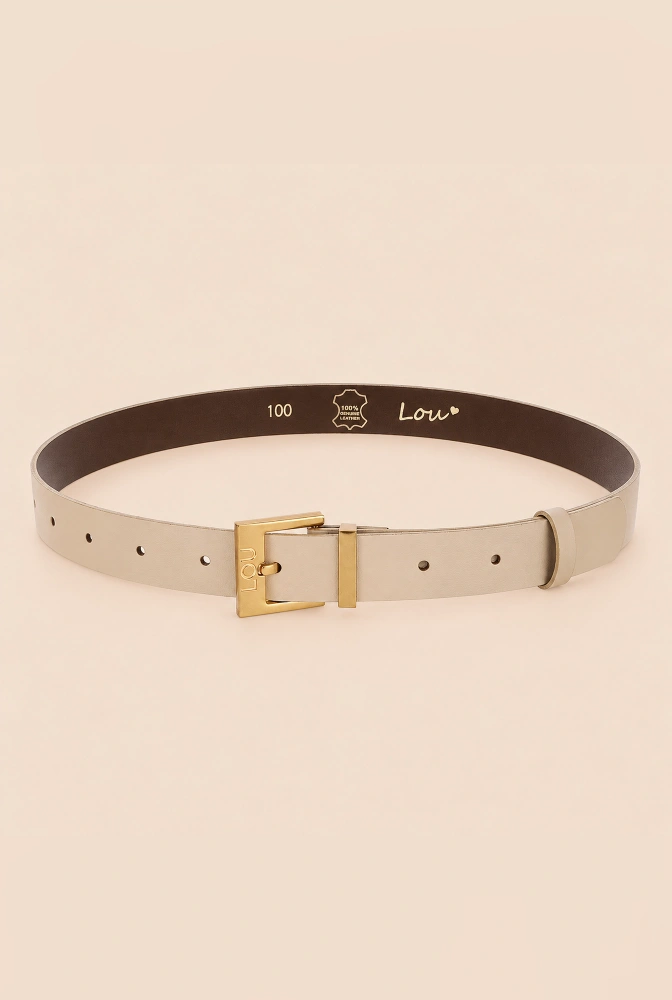 Charo belt - Women's belt in ecru shade with gold buckle and subtly engraved Lou logo.