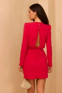 Haga - Red mini evening dress with buffets and mesh neckline