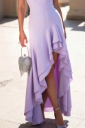 Verona - Elegant long lilac dress with asymmetrical bottom and heart-shaped neckline
