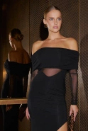 Maravillo – schwarzes Maxikleid mit Mesh-Elementen