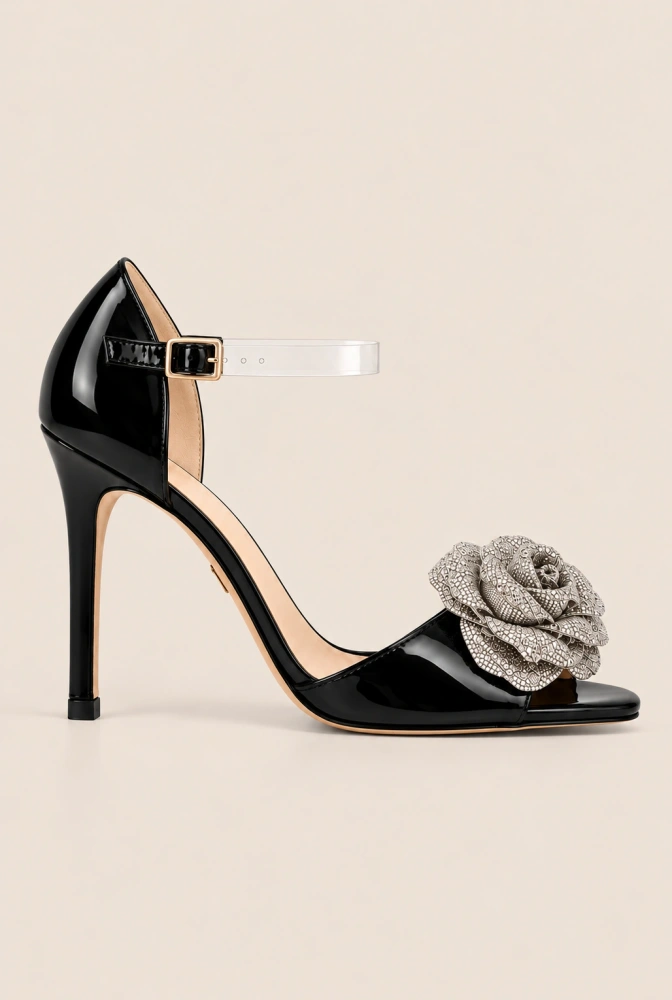 Iriza - black sandals with a decorative flower
