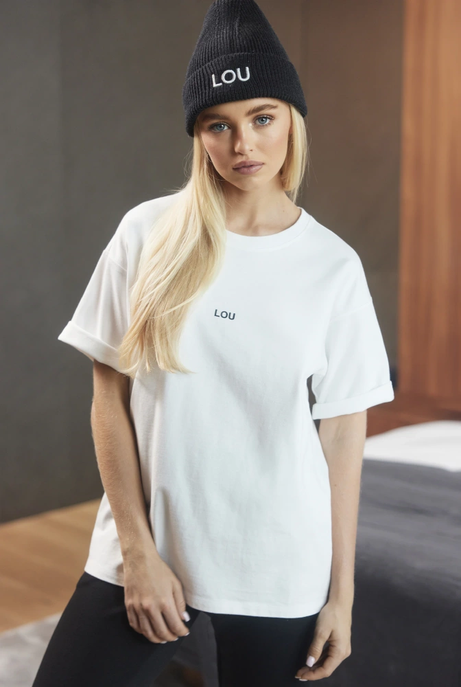 Madison - Klassisches Ecru-T-Shirt mit schwarzen Logos