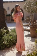 Airine - Corset Dress in Peach Shade with Asymmetrical Neckline and Frills