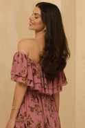 Lavinia - Midi dress in dirty pink with floral prints