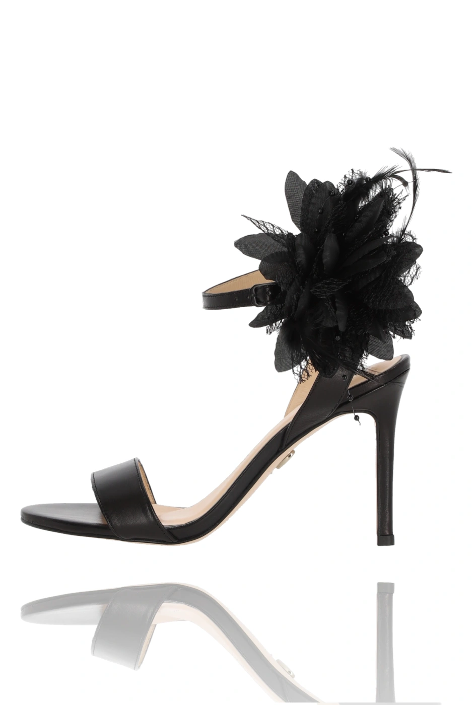 Brinley - Classic Black Stilettos with Matching Flower with Feathers
