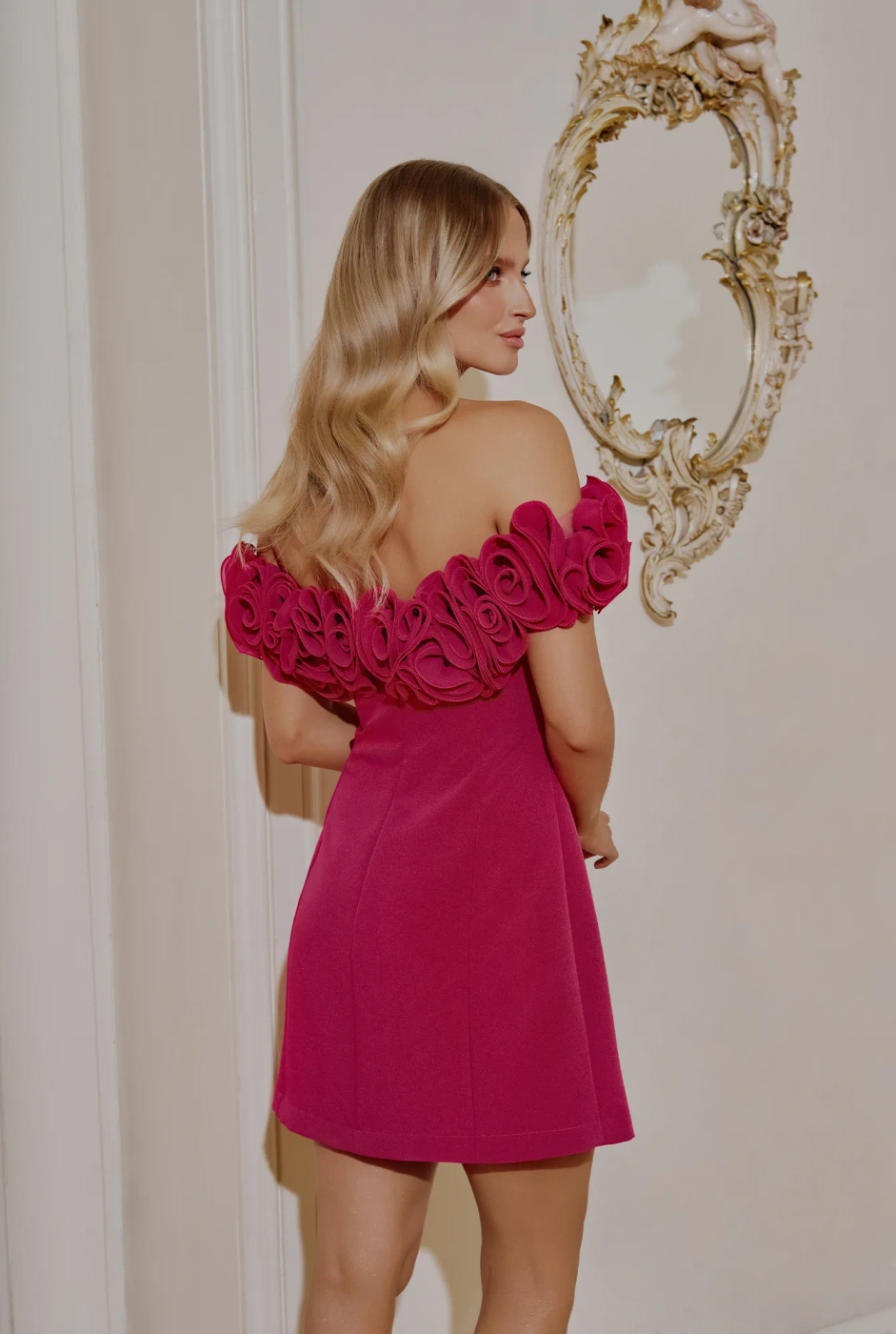 Graft - pink mini dress with floral embellishment