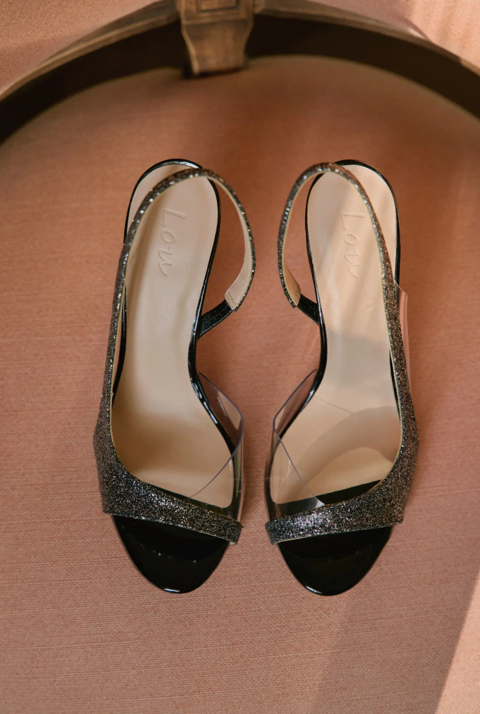 Valles - black glitter sandals with transparent details