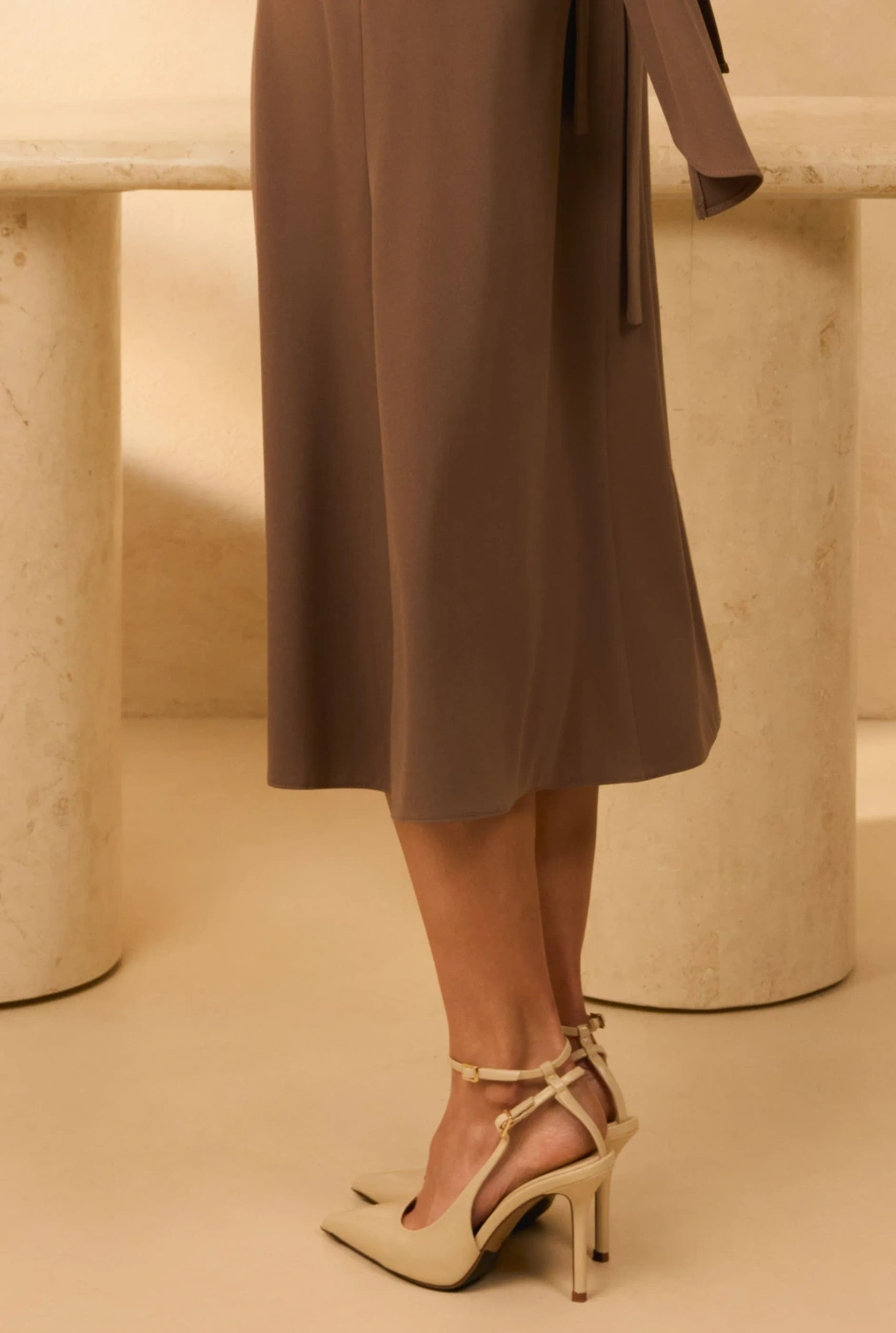 Erica – asymmetrical midi dress with waist tie