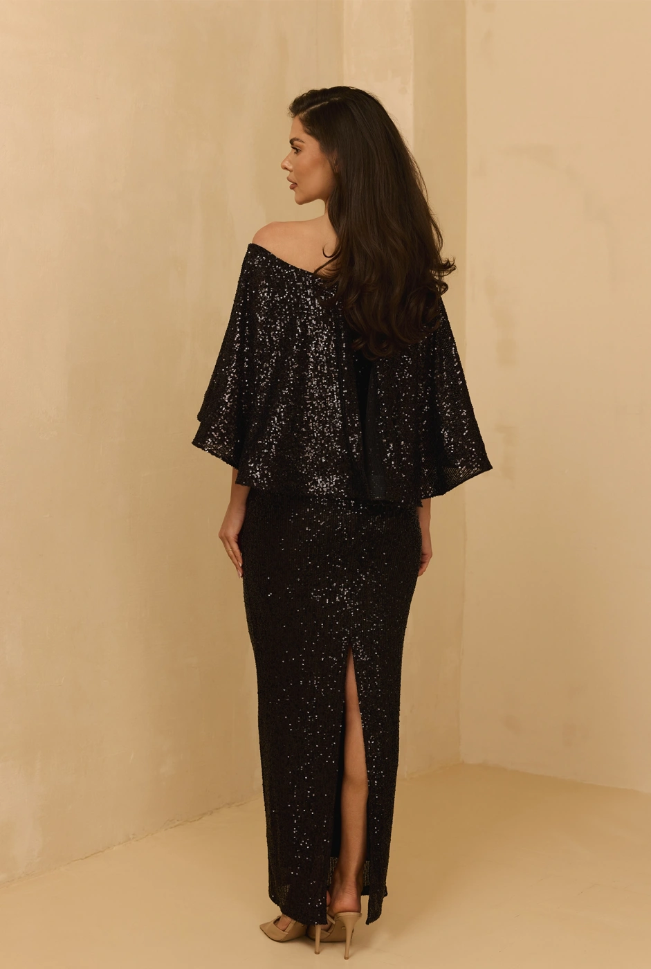 Chaeri - Schwarzes Pailletten-Maxikleid