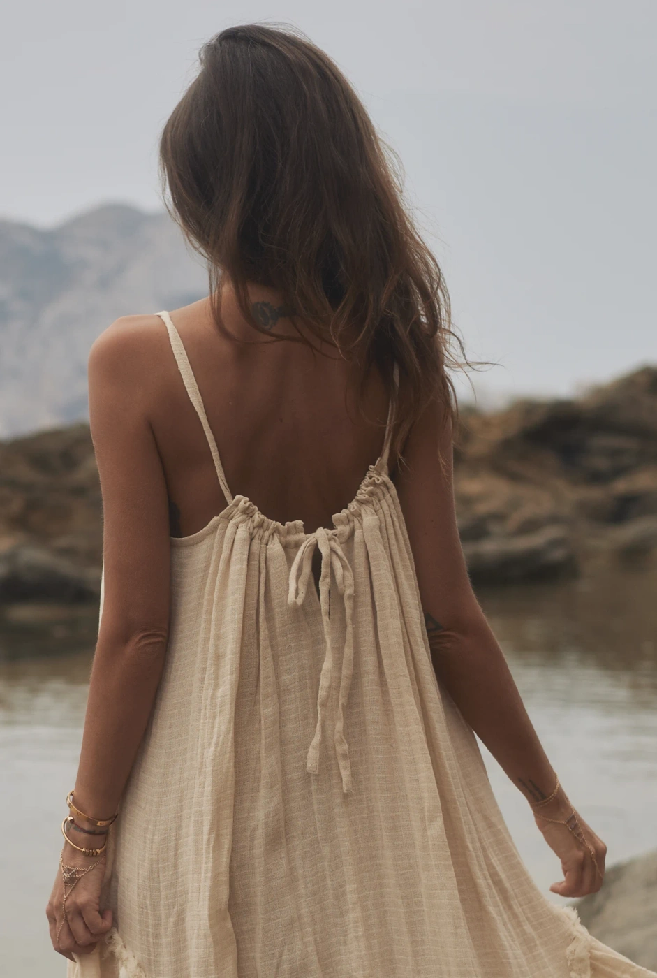 Bina - Boho beige Maxikleid