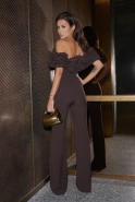 Nuran – brown jumpsuit with gathering around the shoulders