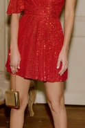 Adison - Asymmetrical Red Mini Dress with Sequins