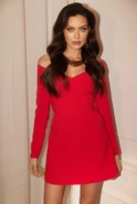 Blubell - red dress with open shoulders and zipper