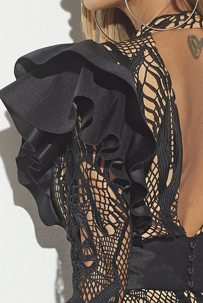 AVA - BLACK GUIPURE DRESS
