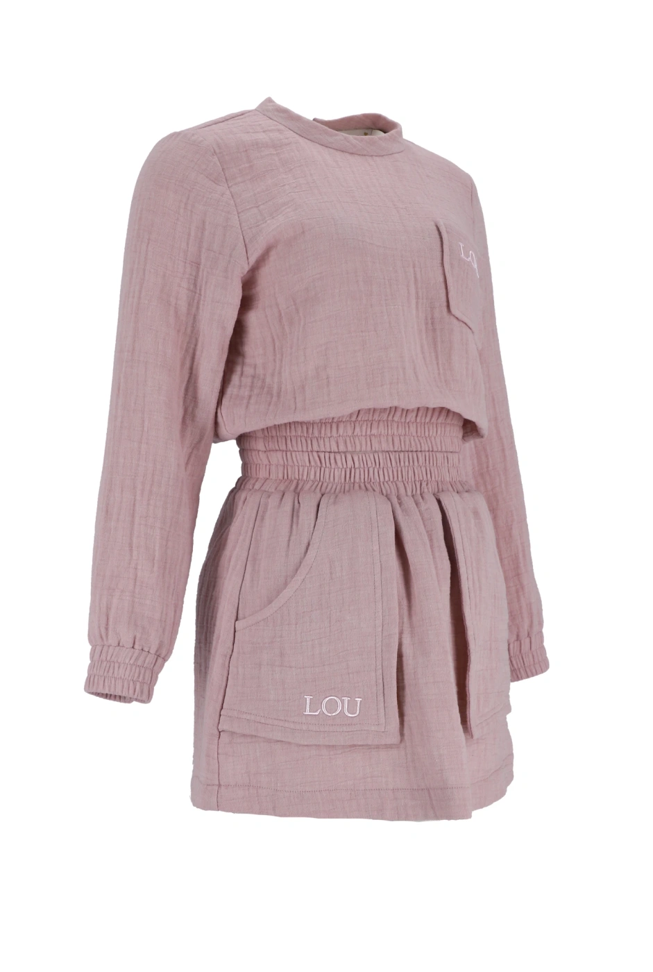 Kama - Pink tracksuit set with mini skirt and embroideries