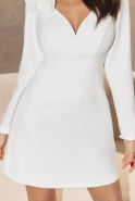 Irelia - elegant mini dress with brooch in ecru shade