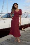 Hover – bordeauxfarbenes Midikleid mit Gürtel