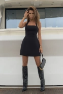 Hasita - black mini dress with neck tie