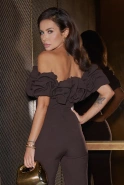 Nuran – brown jumpsuit with gathering around the shoulders