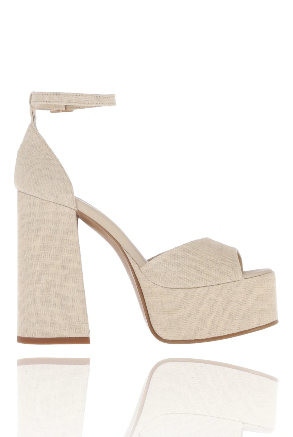 Linen - Plateausandalen aus Leinen mit Lederfutter und goldener Schnallenverzierung