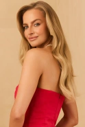 Deren – rotes Mini-Kleid mit asymmetrischer Drapierung