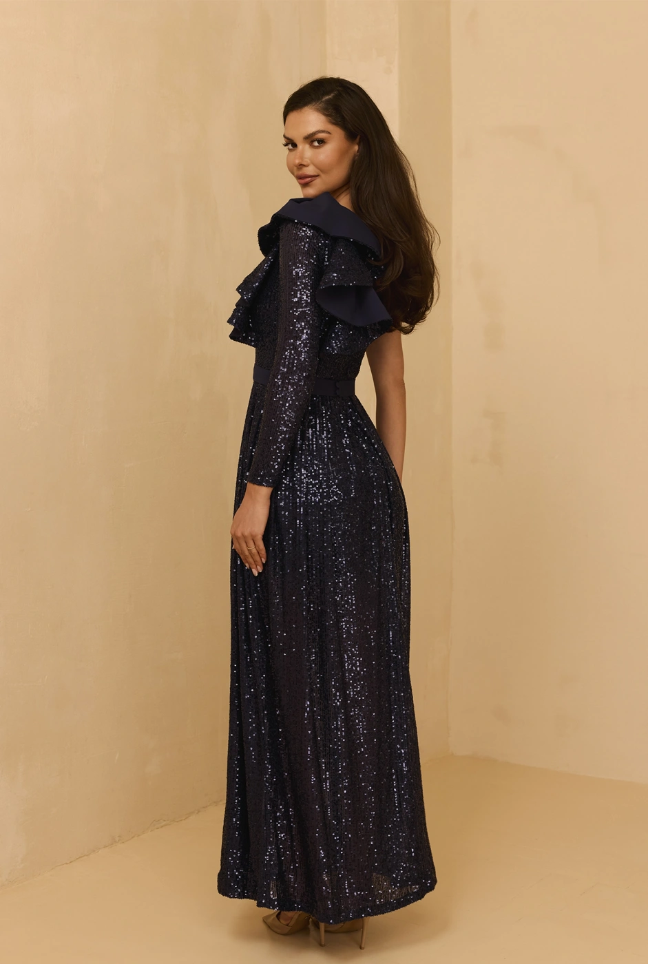 Yasti - long sequin dress in navy blue shade