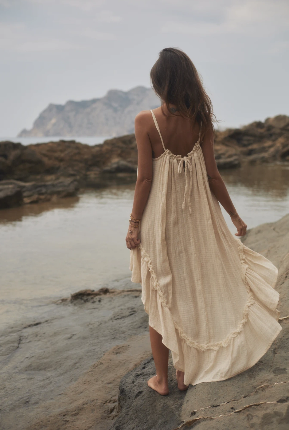 Bina - Boho beige Maxikleid