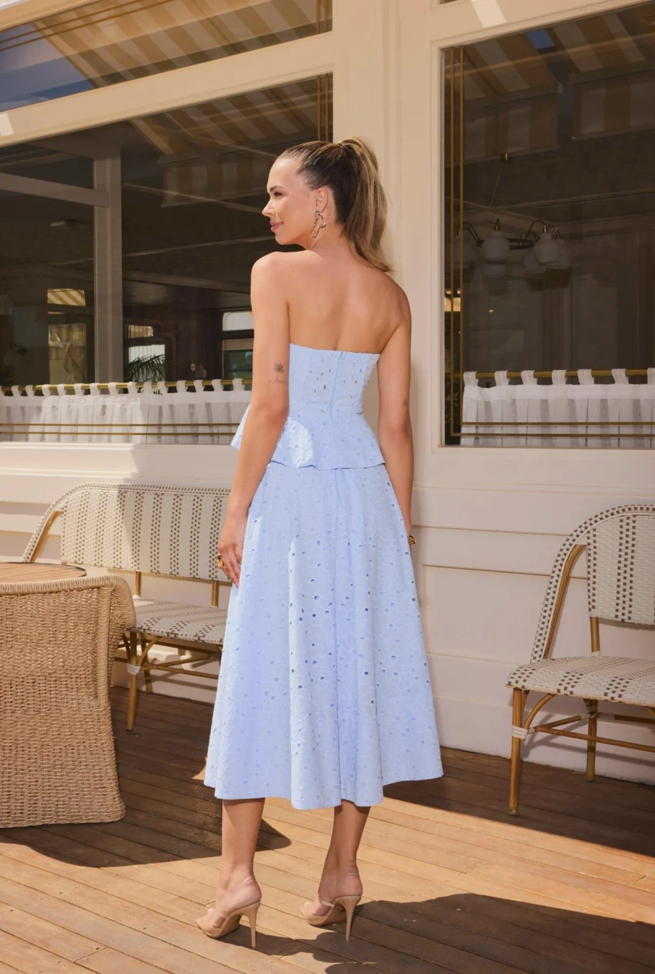 Mabel – blue embroidered peplum top
