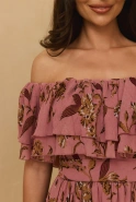 Lavinia - Midikleid in schmutzigem Rosa mit Blumendruck